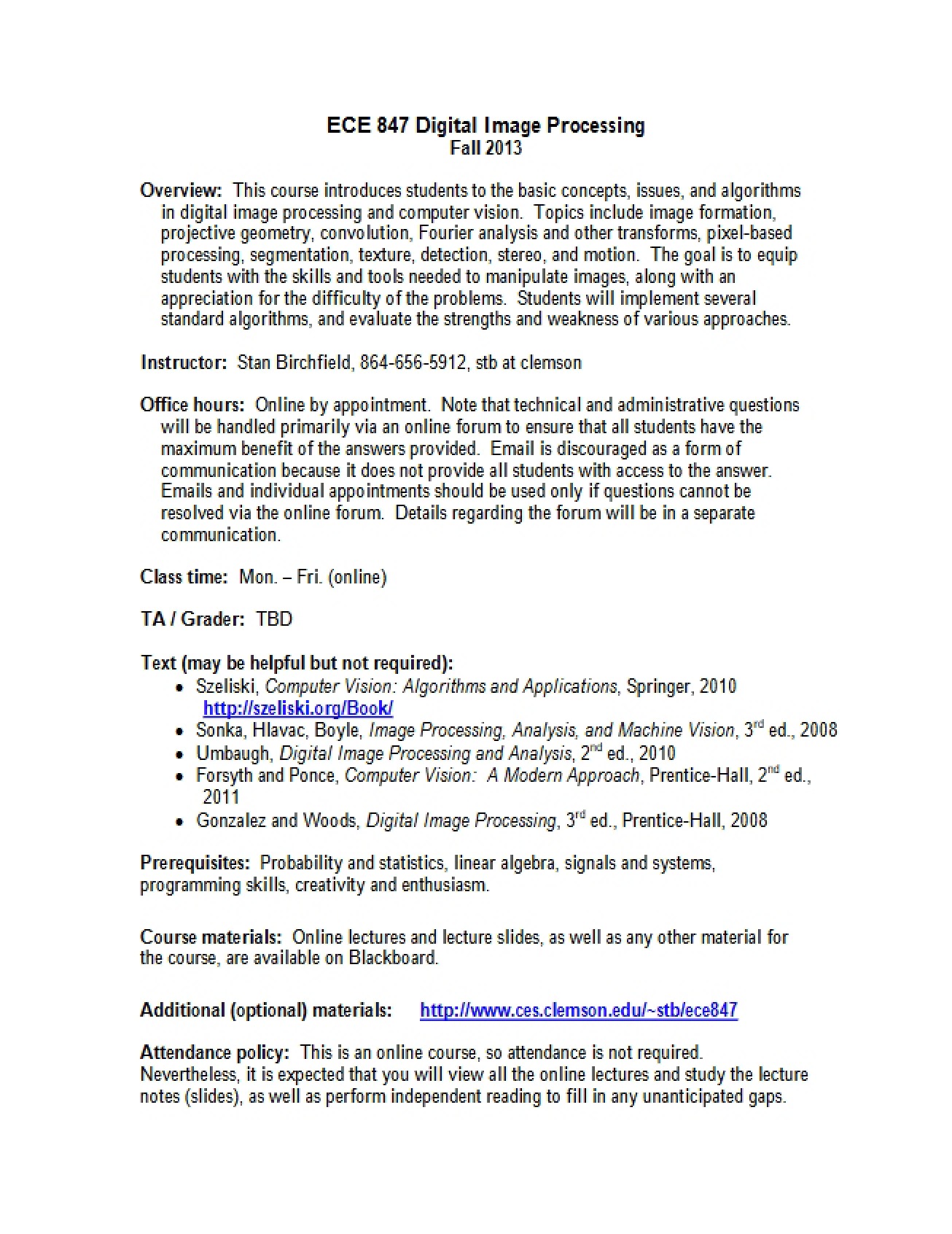 Digital Image Processing Syllabus