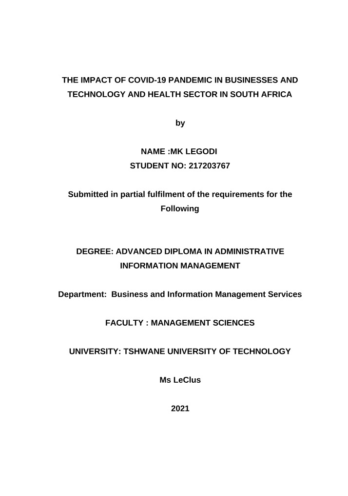 Impact of COVID-19 on South African Businesses and Technology