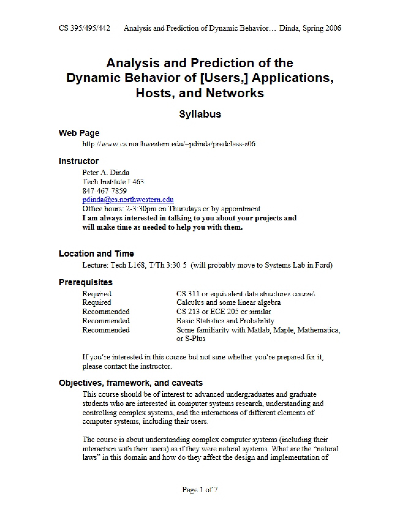 Dynamic Behavior Analysis Syllabus