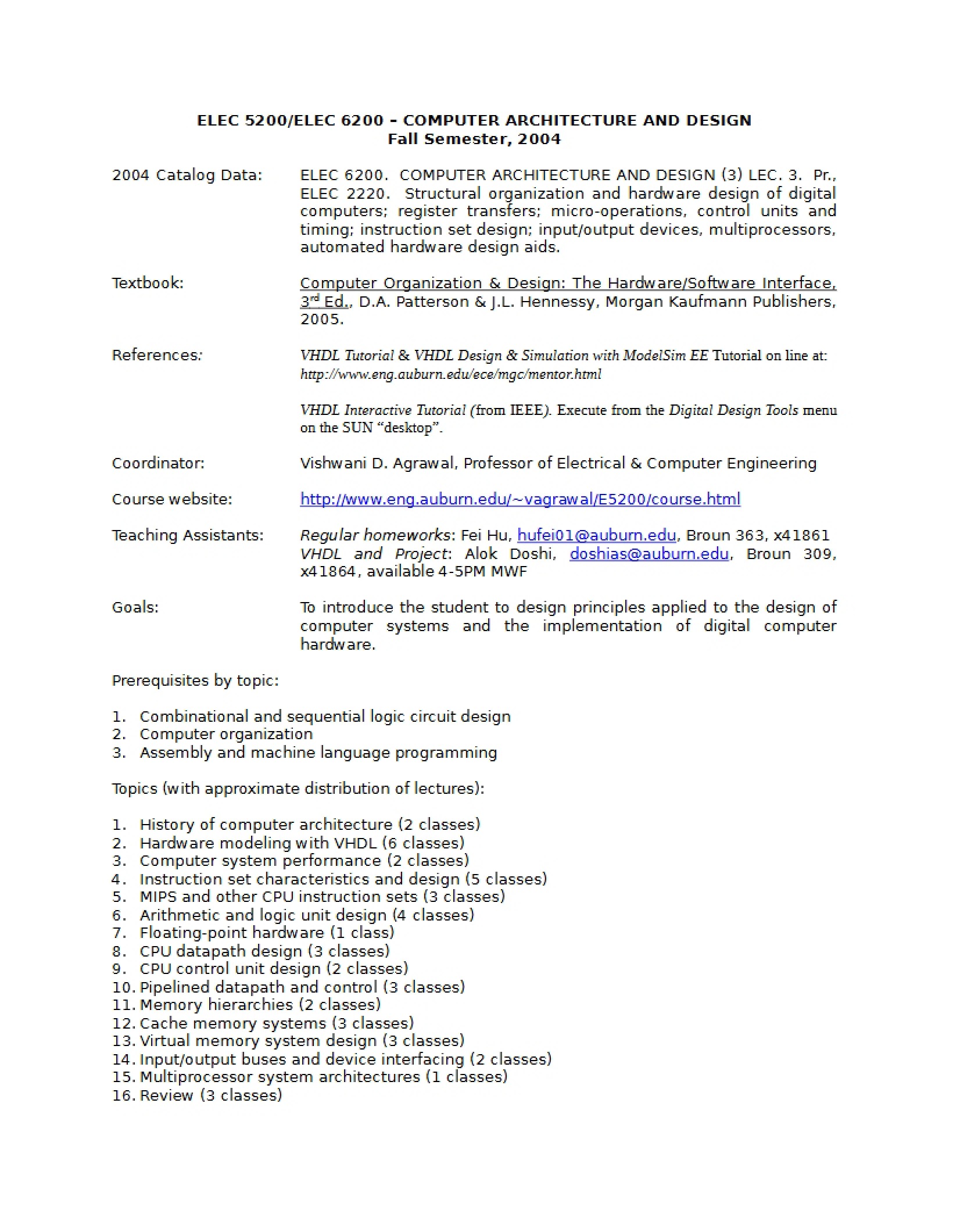 Course Syllabus Computer Design