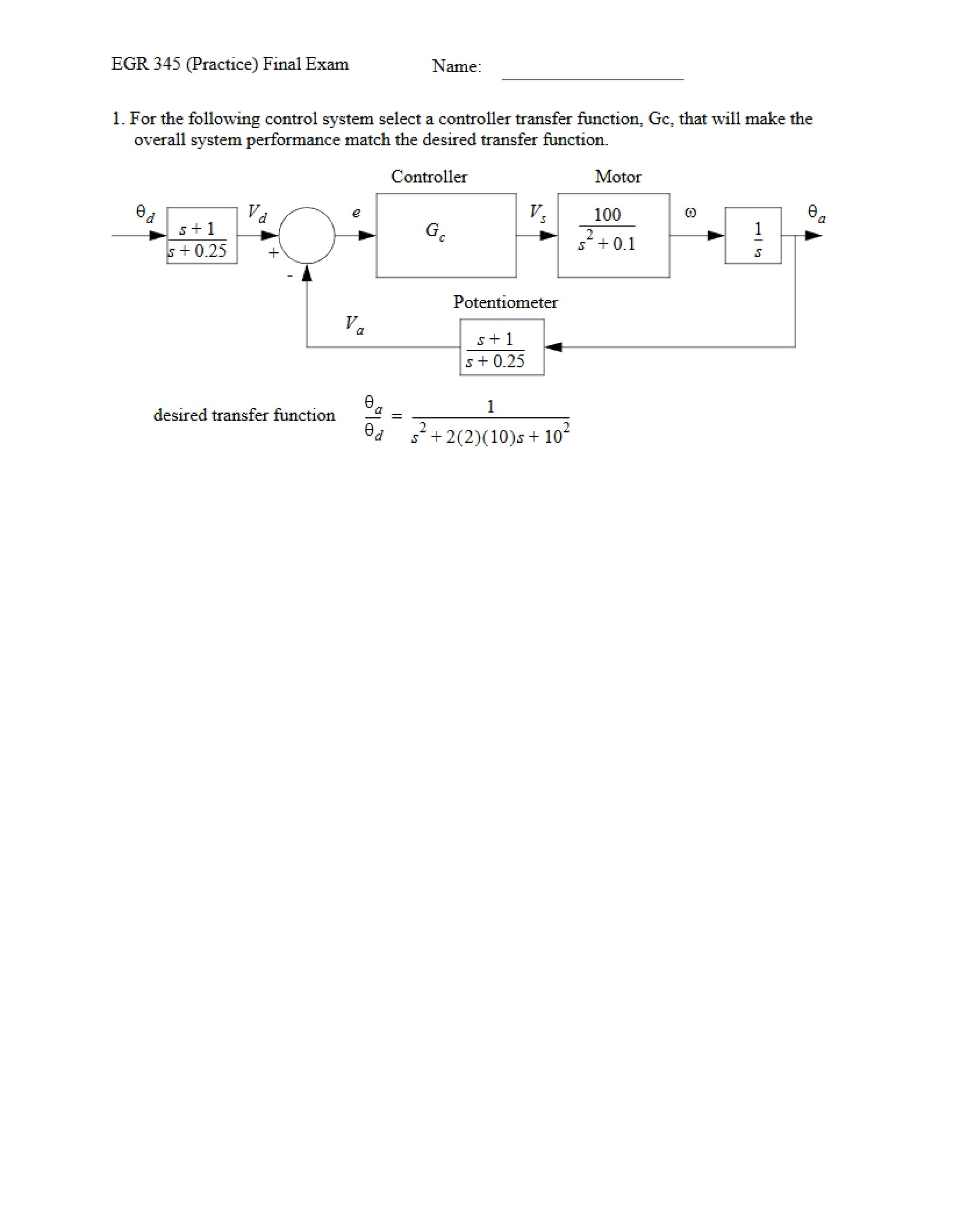 Practice Final Exam - EGR 345