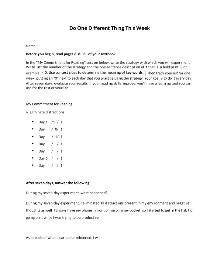 Assignment Template - Do One Different Thing This Week