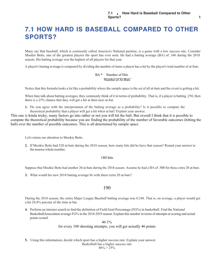 Comparing Baseball Difficulty to Other Sports