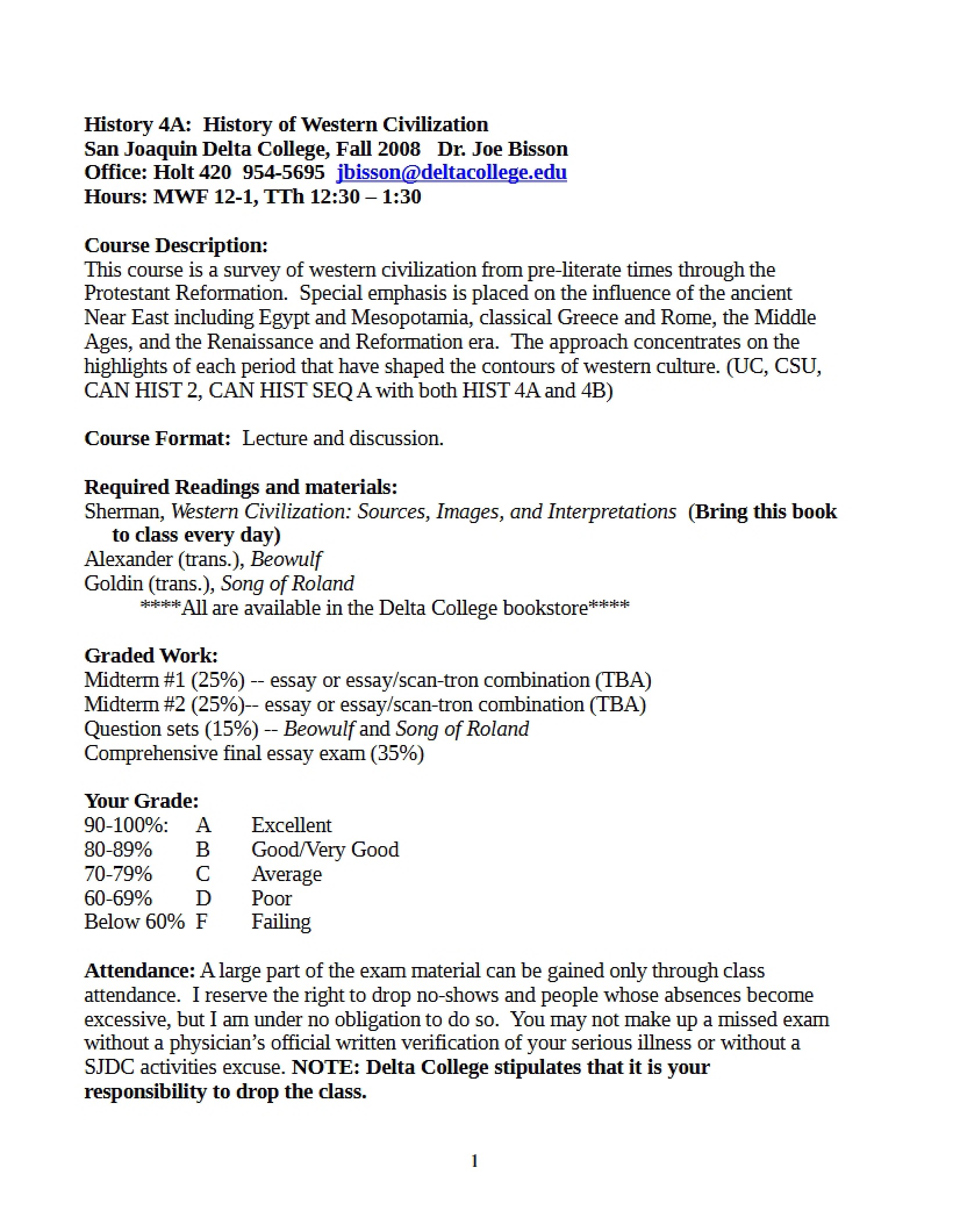 Western Civilization History Syllabus