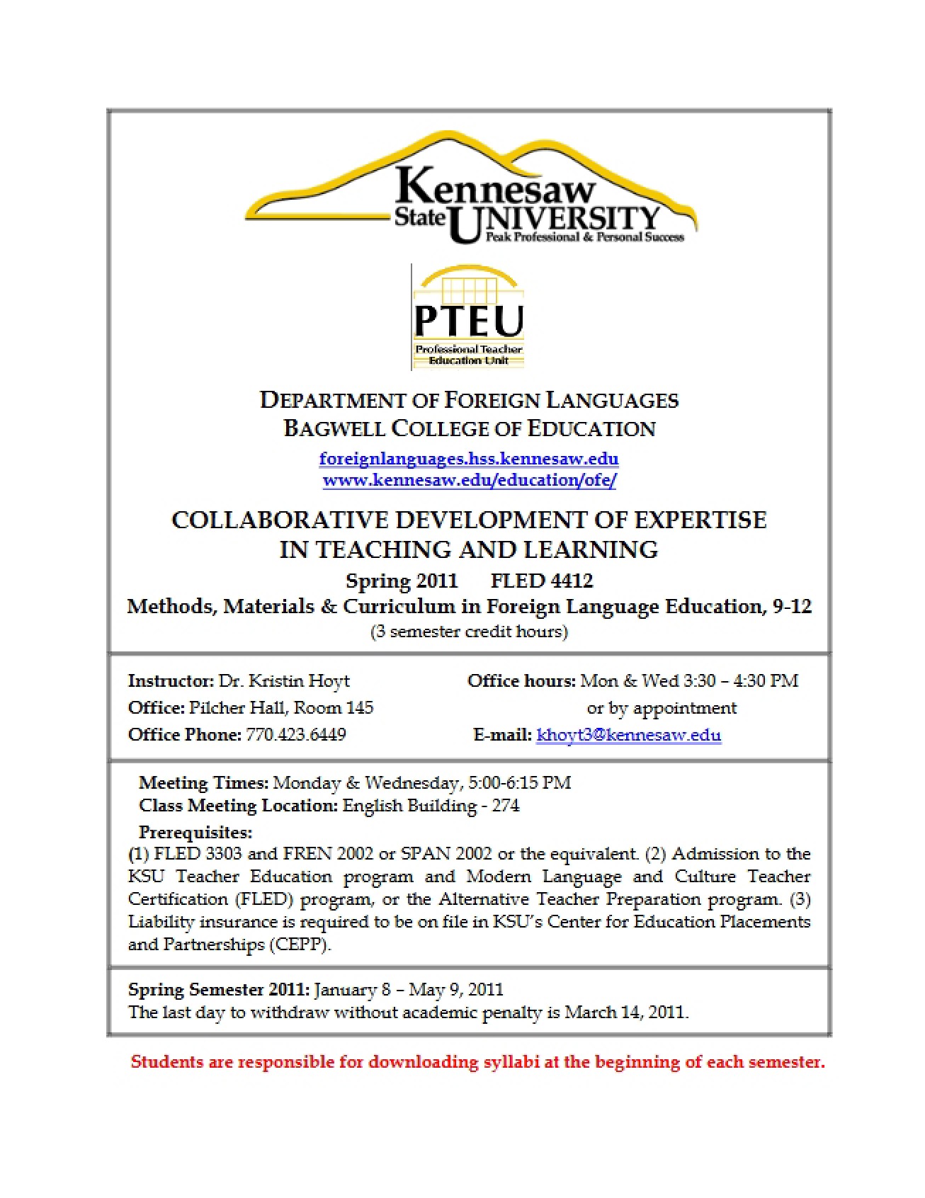 Course Outline for 9-12 Foreign Language Education