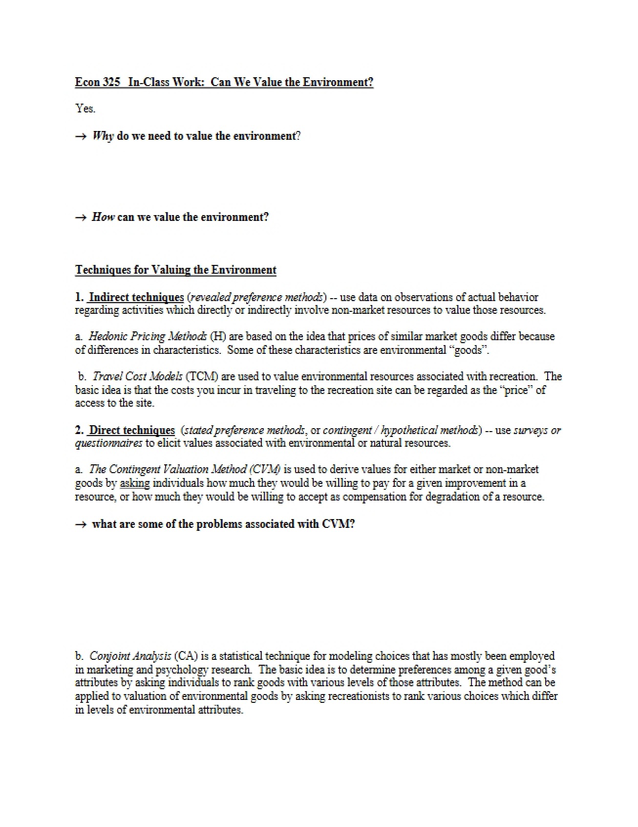 Environmental Economics Class Work