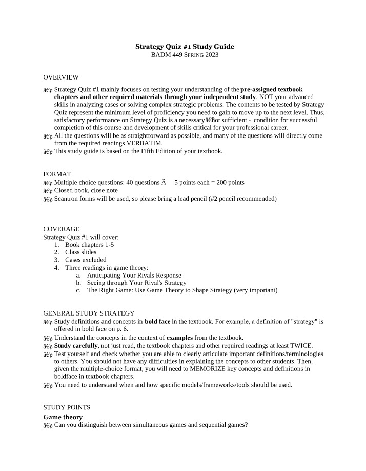 BADM 449 Quiz 1 Study Guide (Spring 2023)