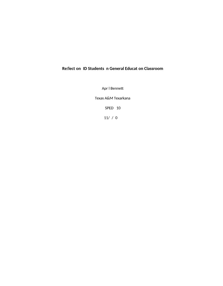 ID Students in General Education Classroom - Reflection