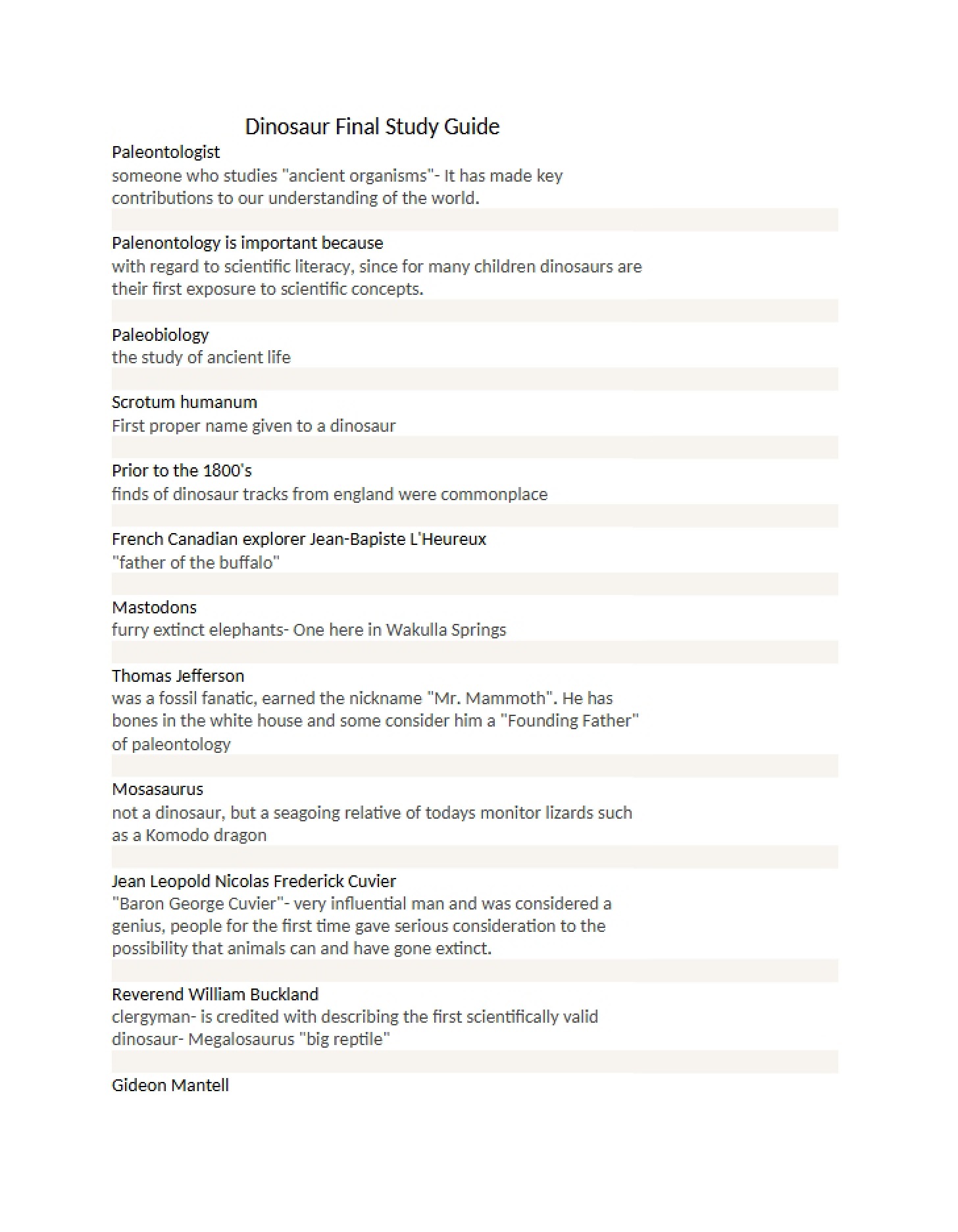 Definitive Study Guide for the Dinosaur Final