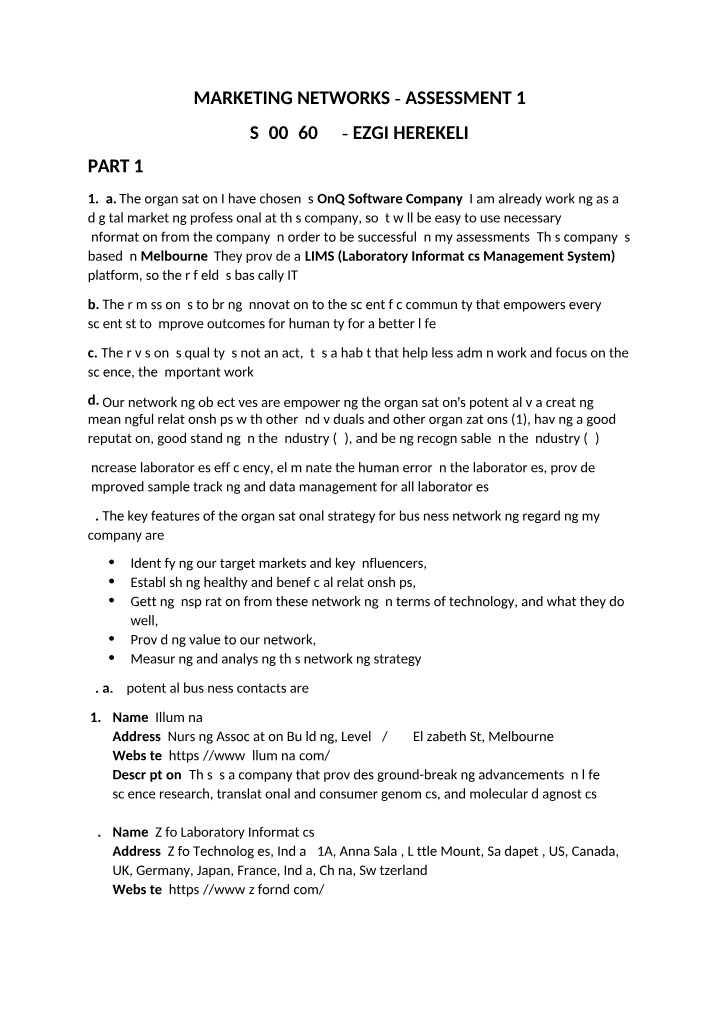 Assessment 1 - Marketing Networks
