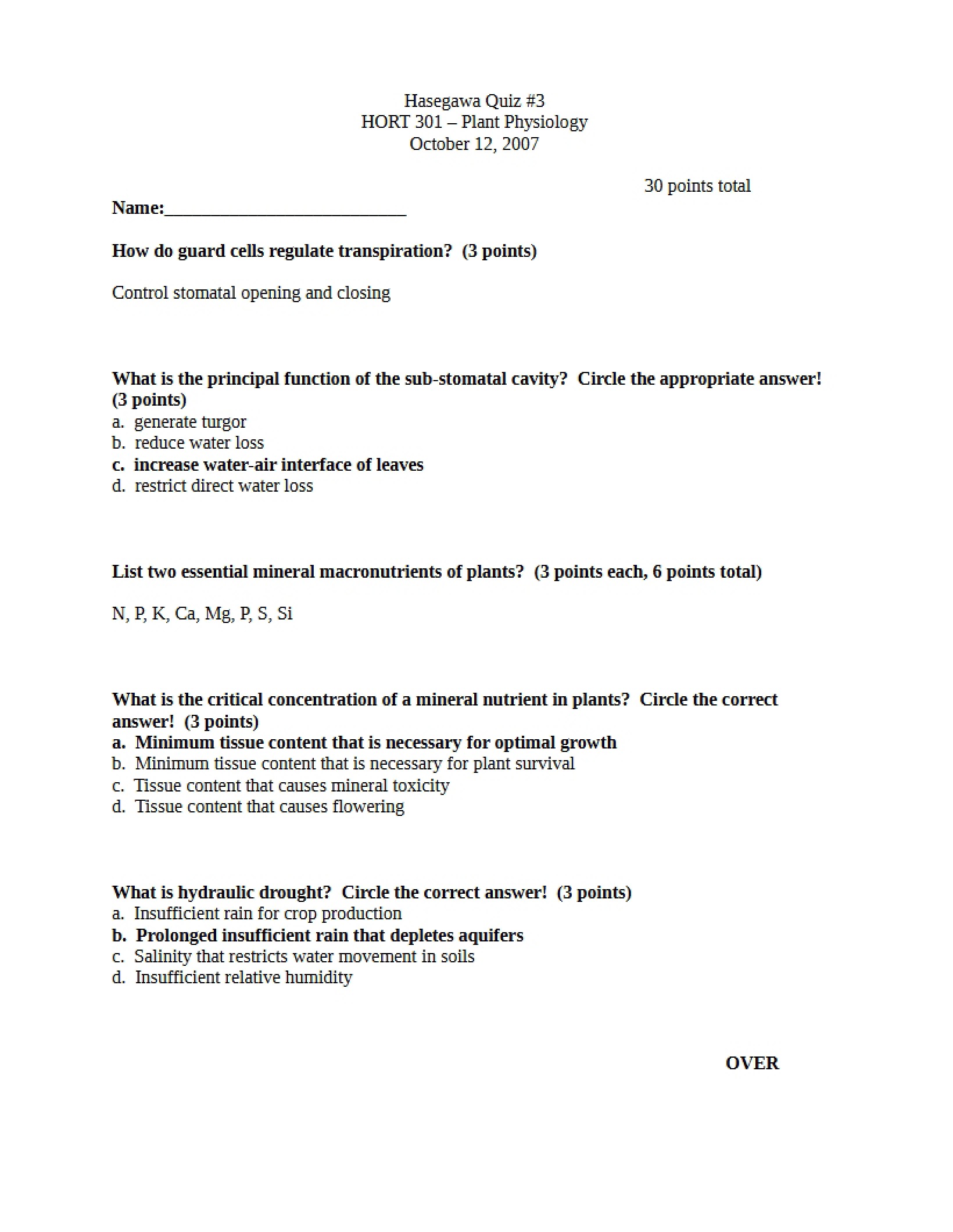 Third Quiz