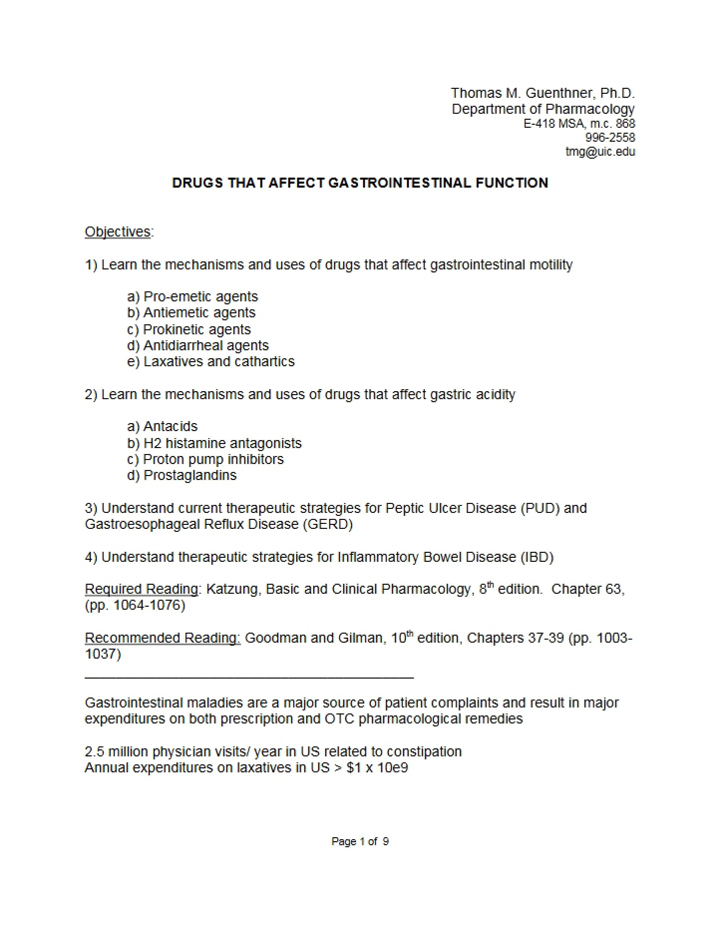 Drugs Affecting GI Function