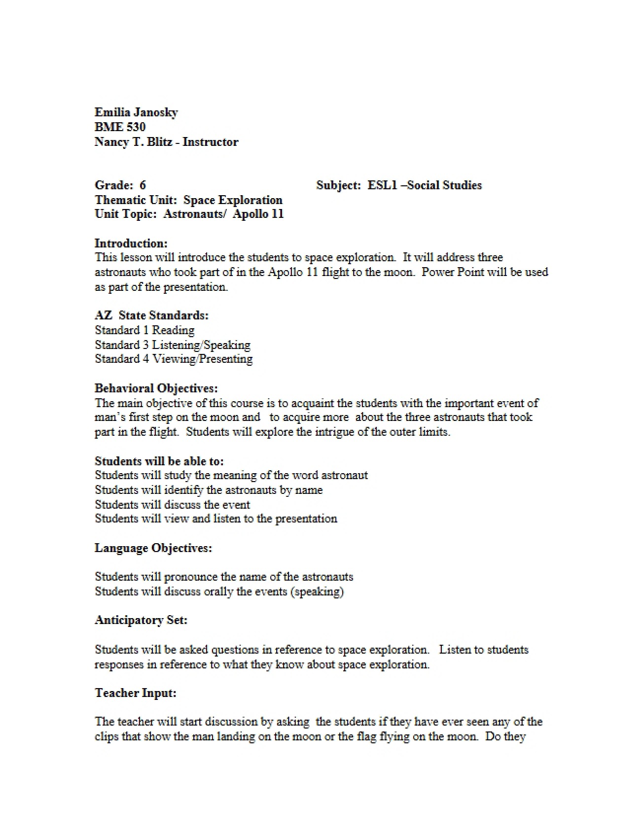 Bilingual Instruction Lesson Plan