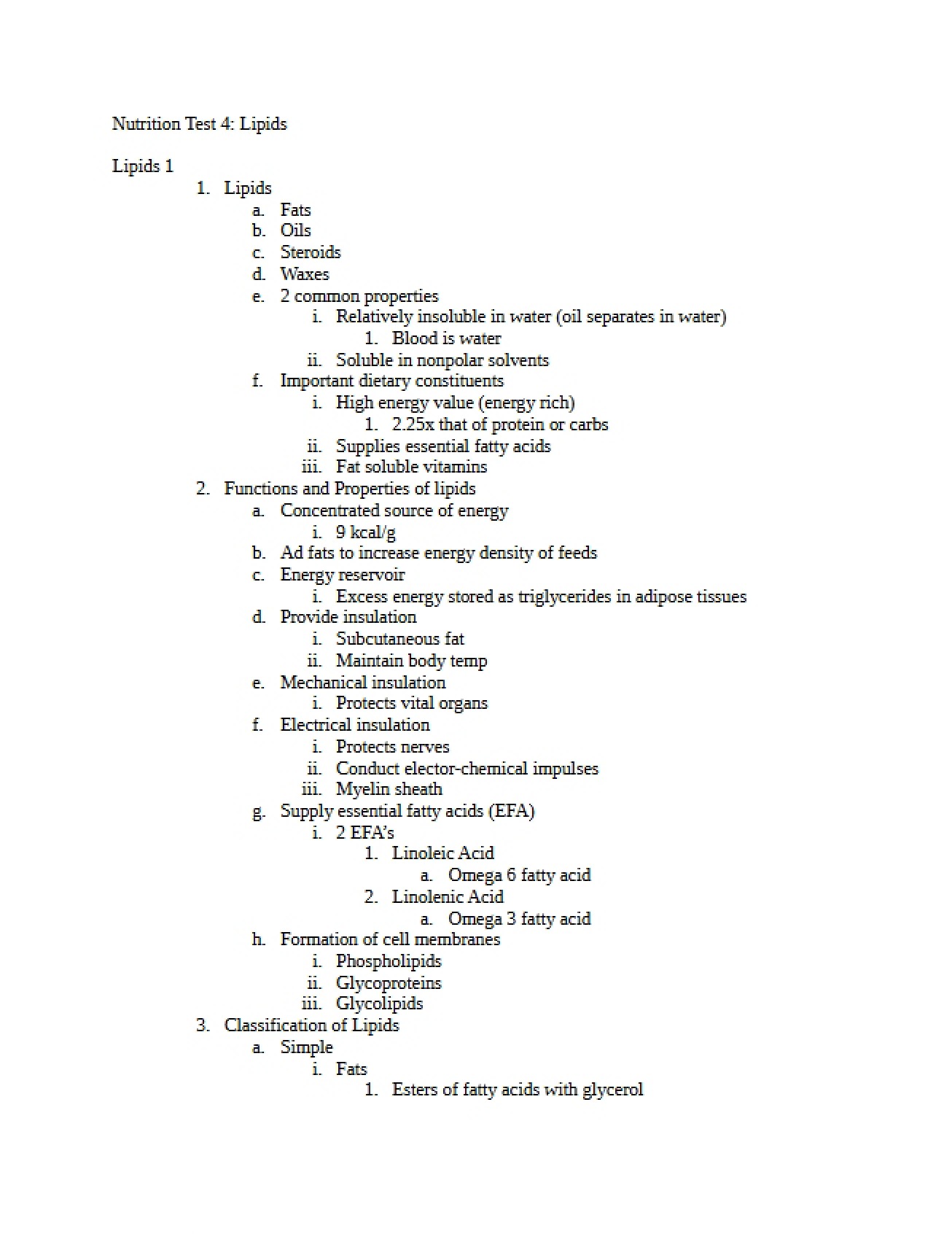 Study Guide for Nutrition Test Four