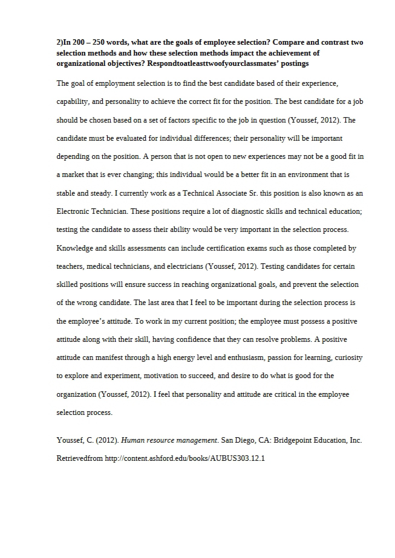 Assignment for Human Resources Management