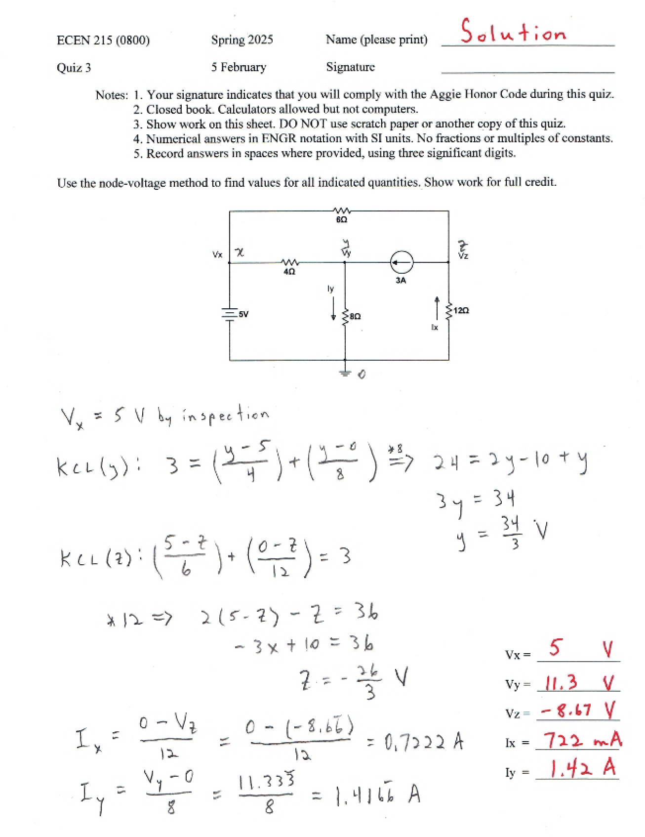 Solution to the Third Quiz from the 800 AM Section