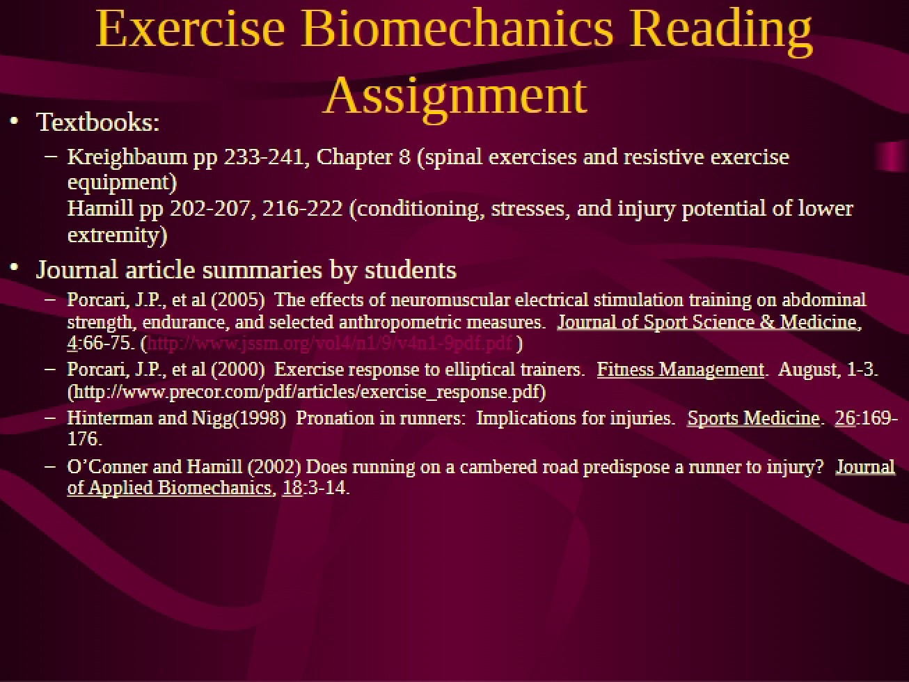 Reading on the Topic of Exercise Biomechanics