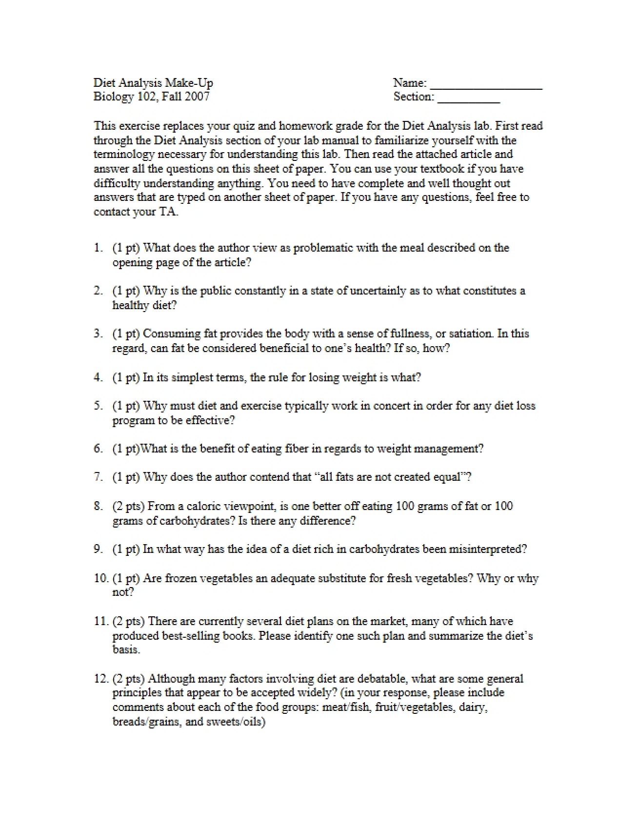 Second Diet Analysis Make-Up