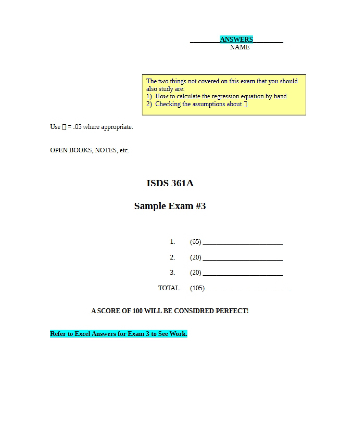 Third Sample Examination