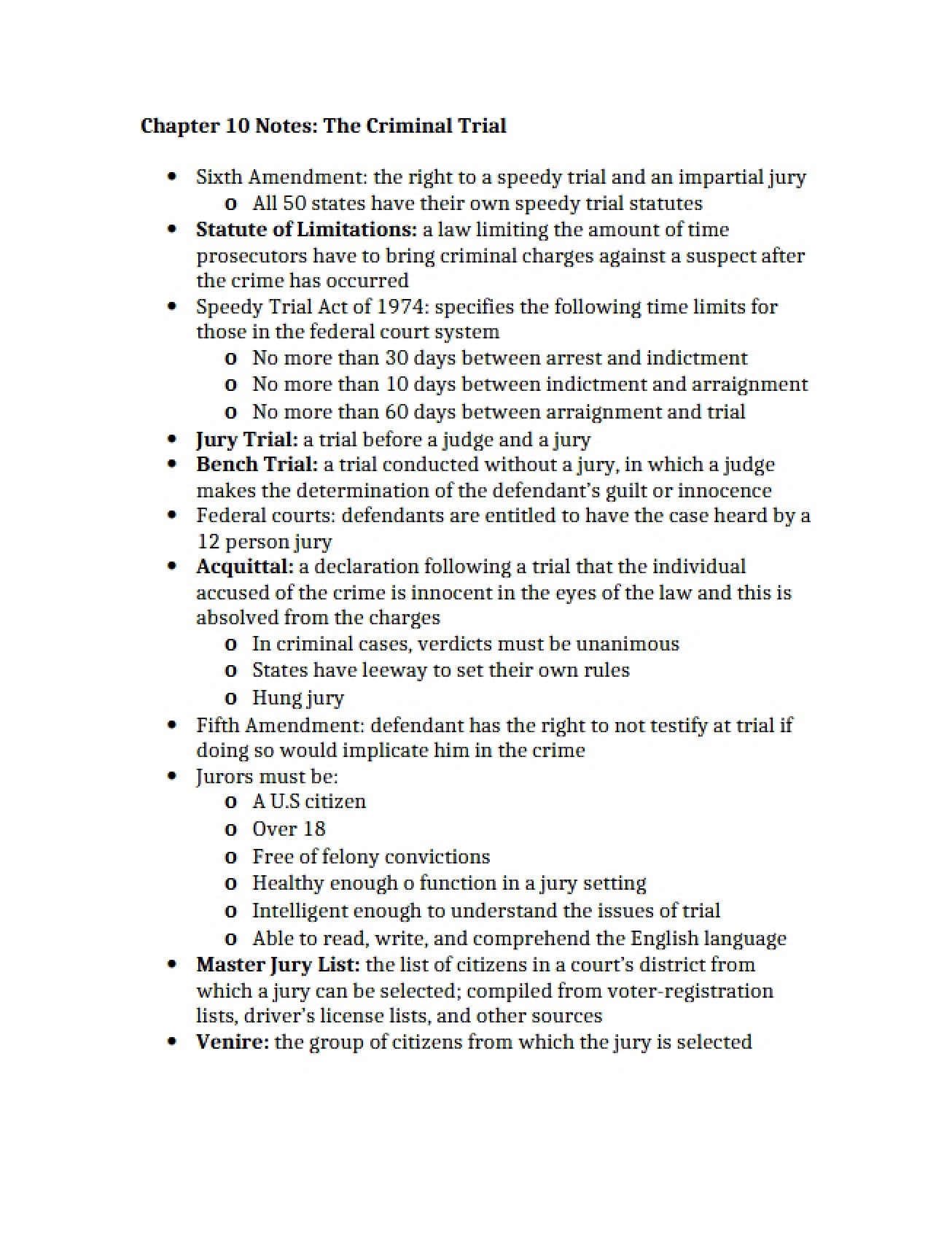 Chapter 10 Notes The Criminal Trial