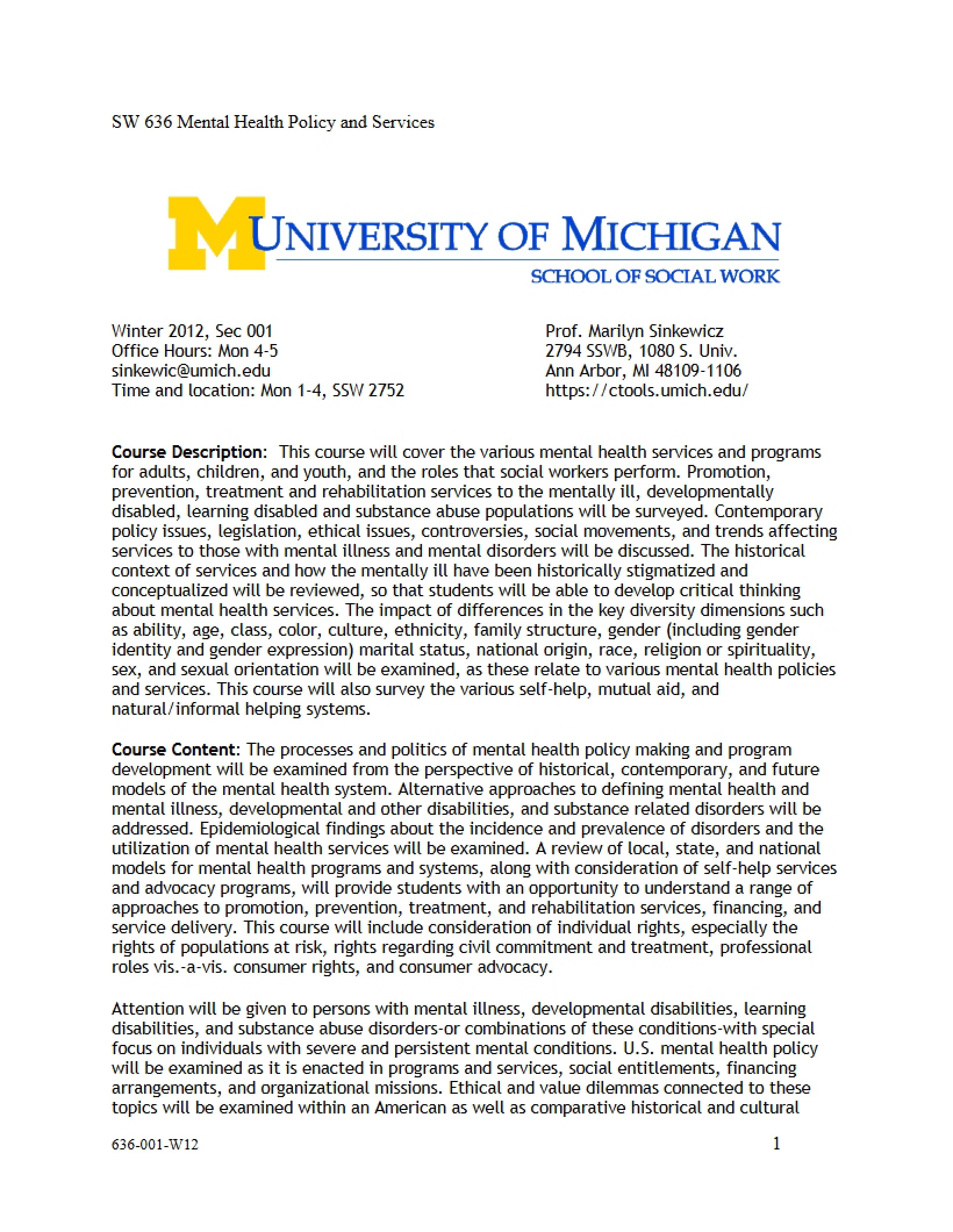 Policy and Services in Mental Health