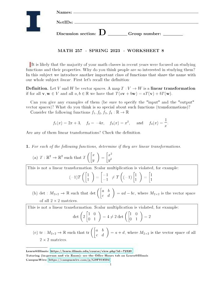 Worksheet 8 Solutions - MATH 257
