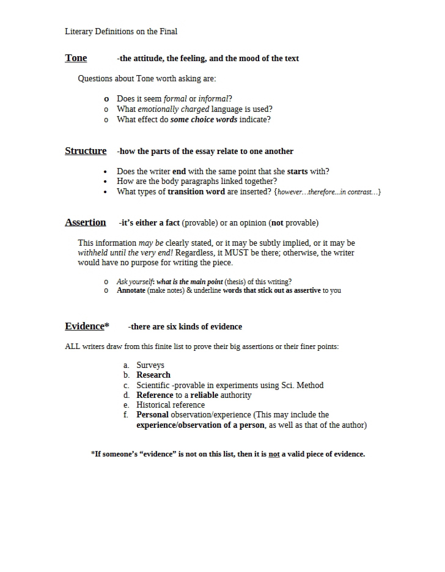 Final Exam Literary Definitions