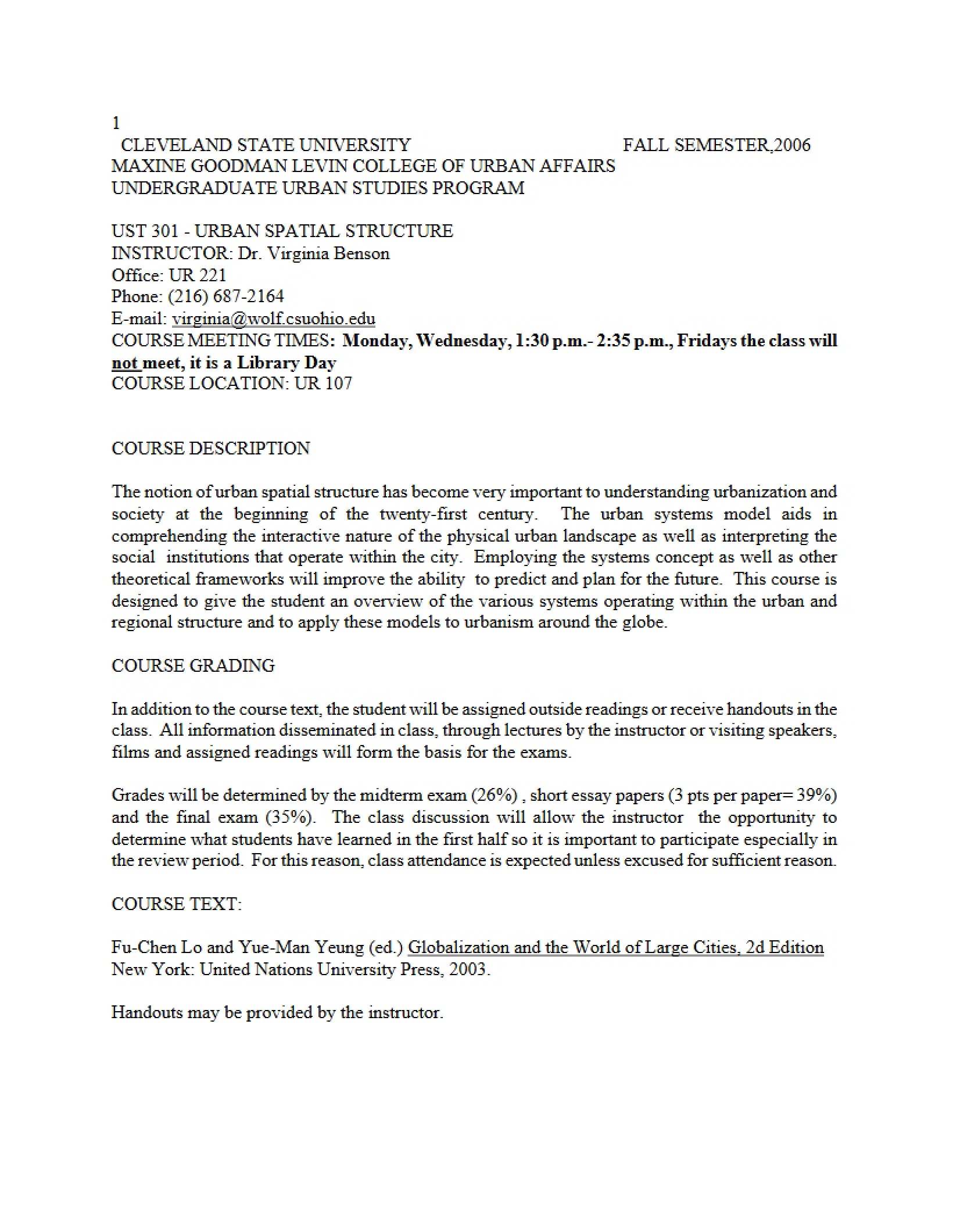 UST 301 Syllabus