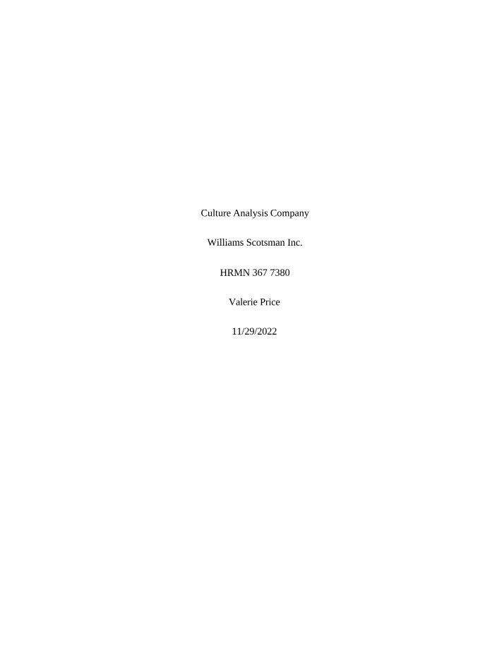 Williams Scotsman - Organizational Culture Analysis