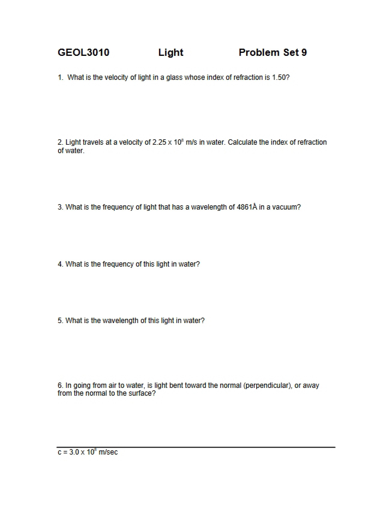 Problem Set Number Nine (First Instance)