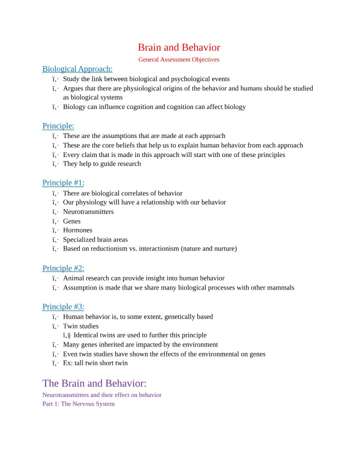 Behavior and the Brain