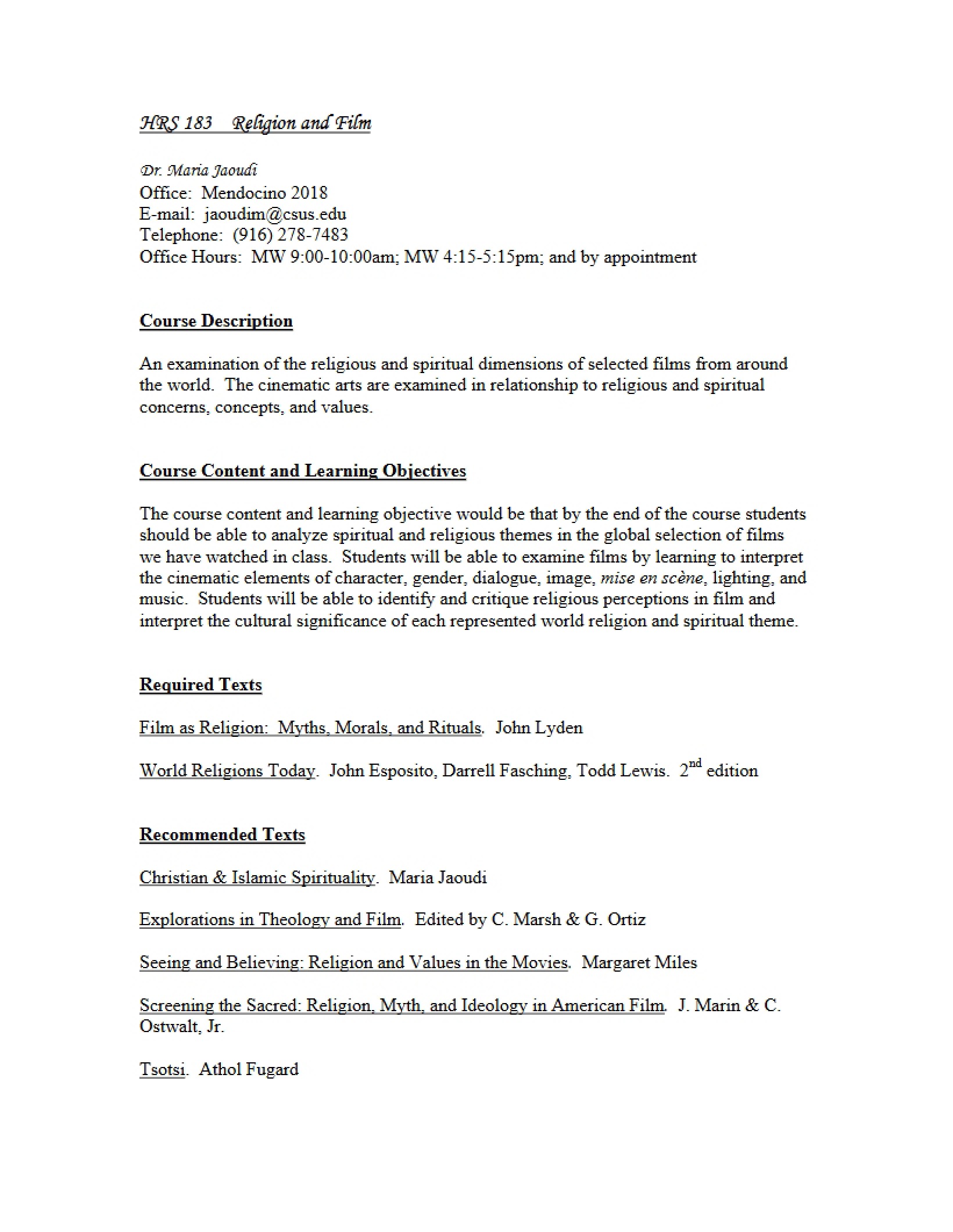Cinema and Culture Syllabus