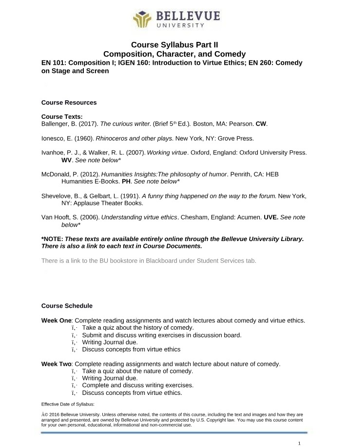 Character and Comedy Syllabus - Part 2