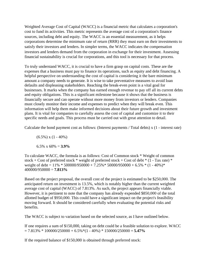 Weighted Average Cost of Capital (WACC)