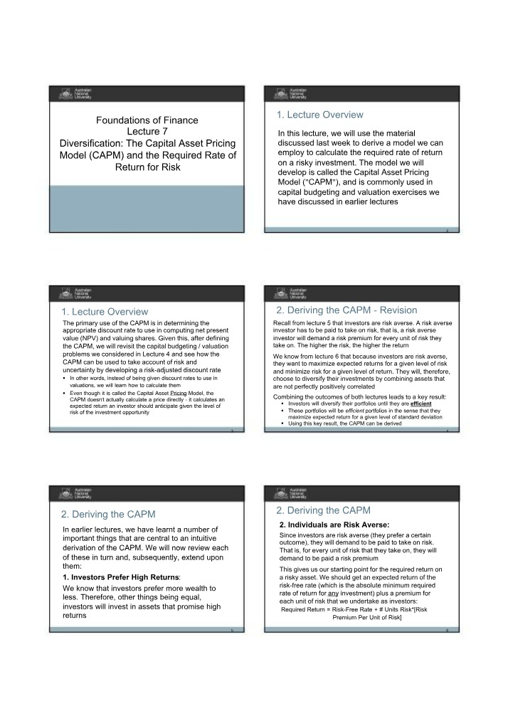 Lecture 7 - Foundations of Finance