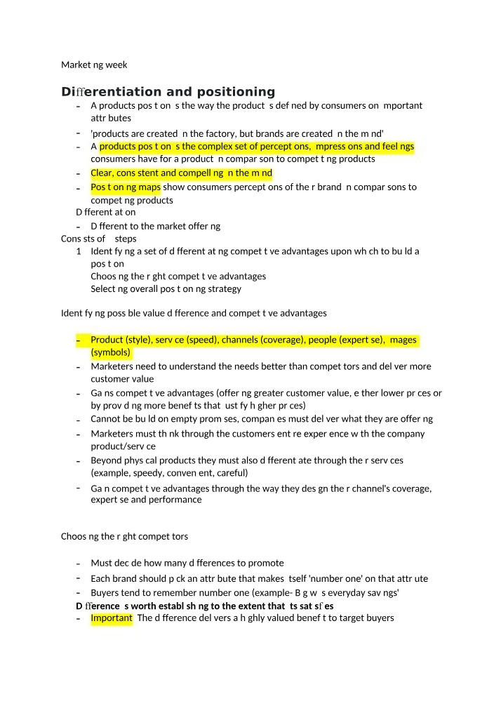 Marketing Notes - Week 3