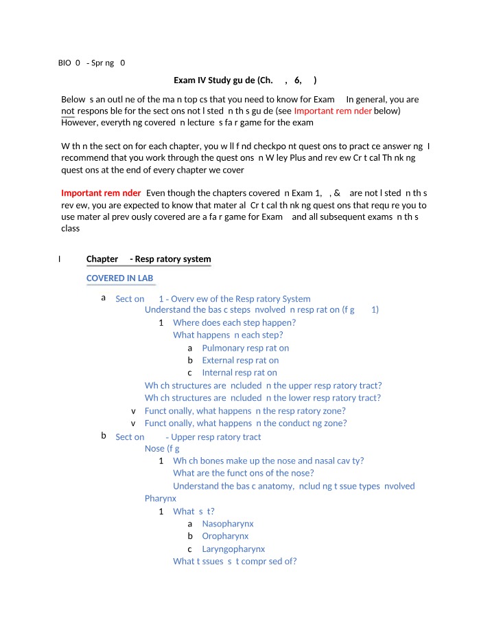 Study Guide for Exam 4