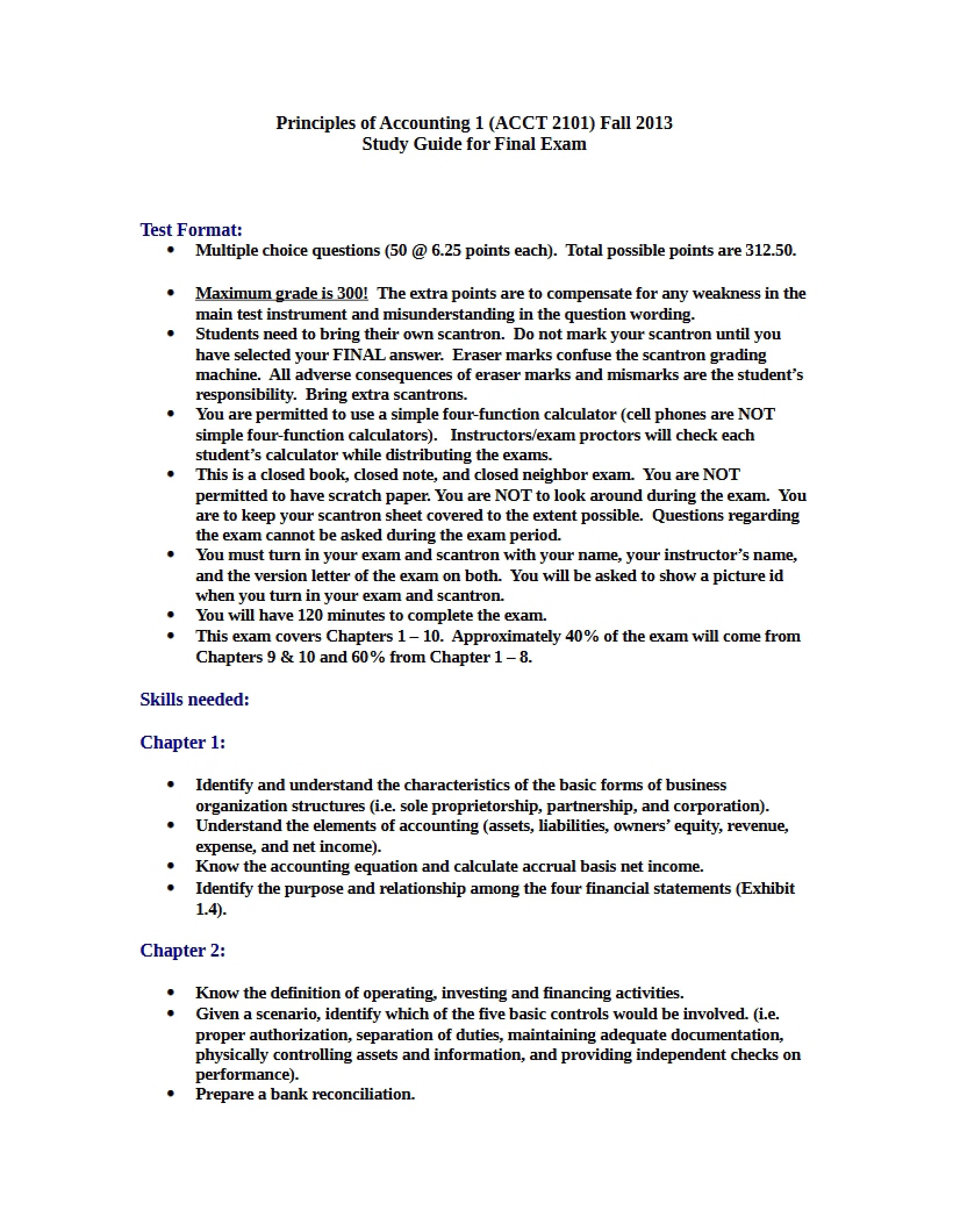 Option 2 Study Guide for Final Accounting Exam