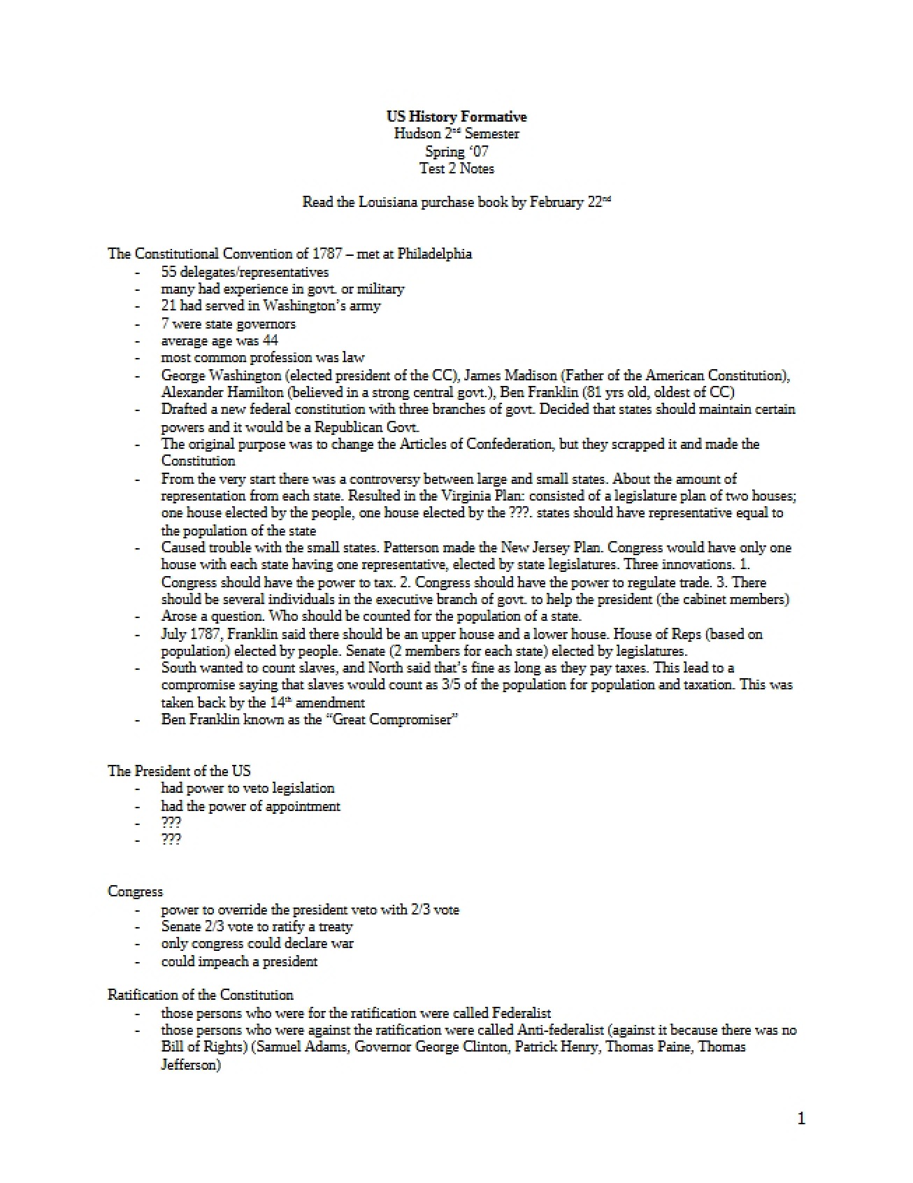 Notes for Second Test