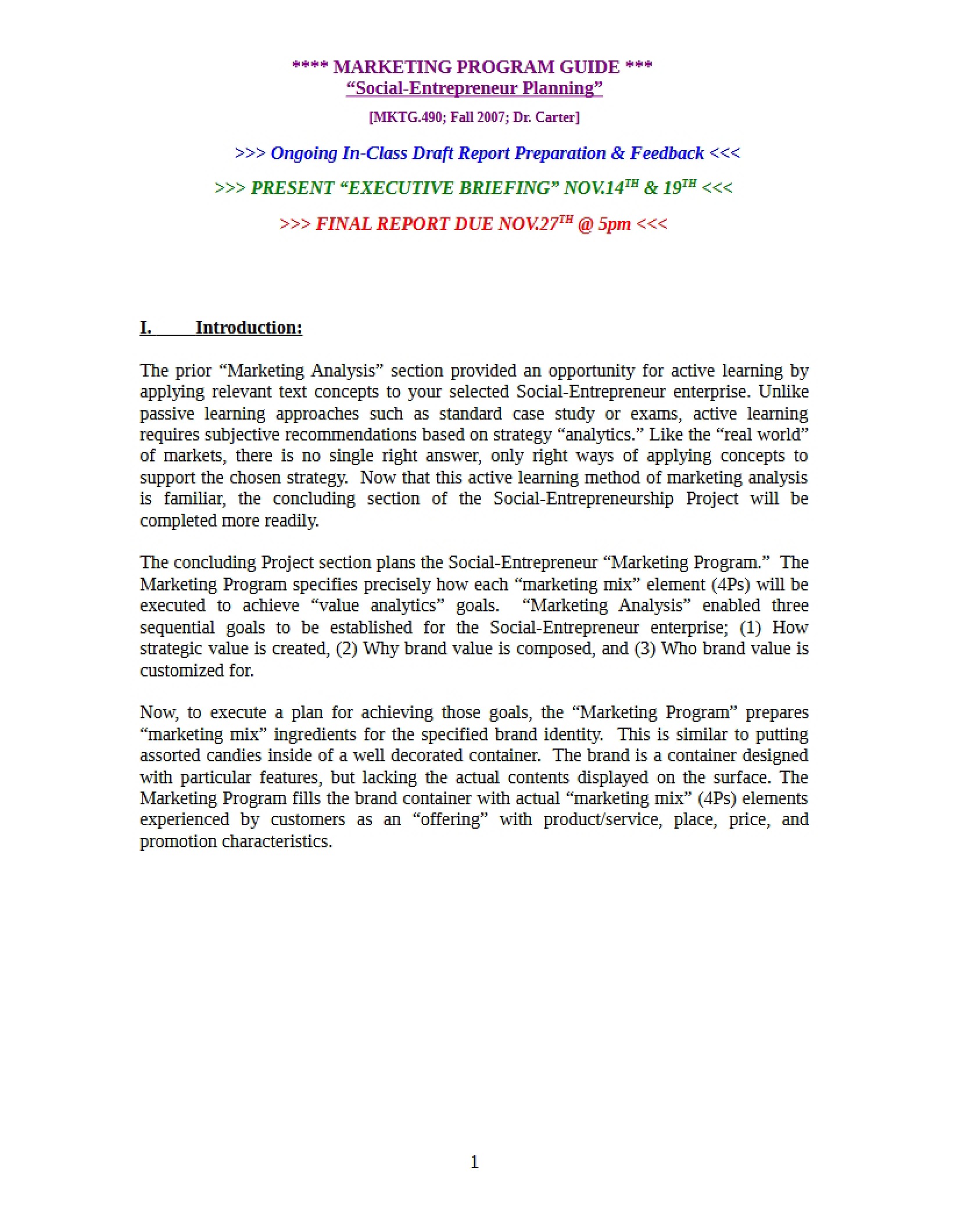 Social-Entrepreneur Planning Marketing Program Guide