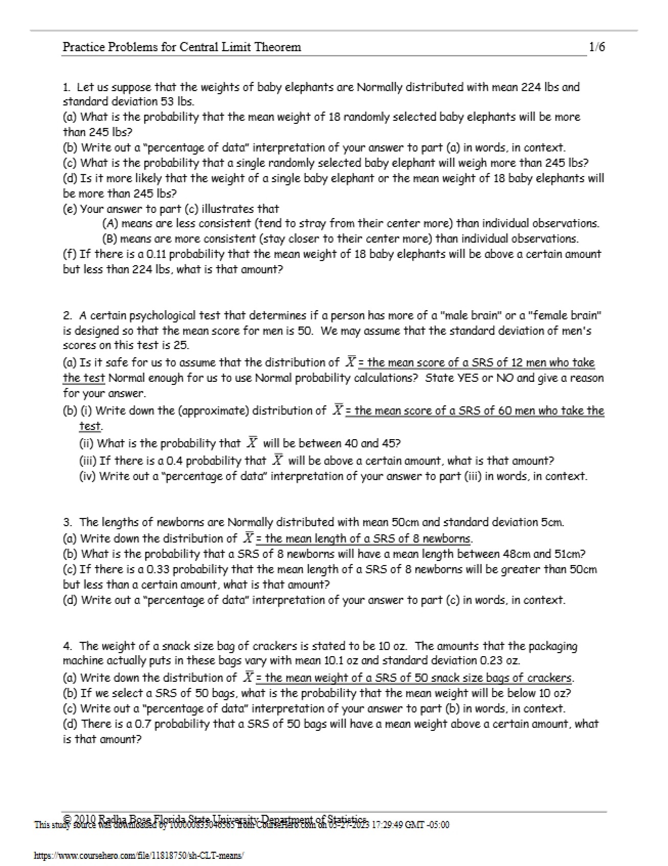 Central Limit Theorem Practice
