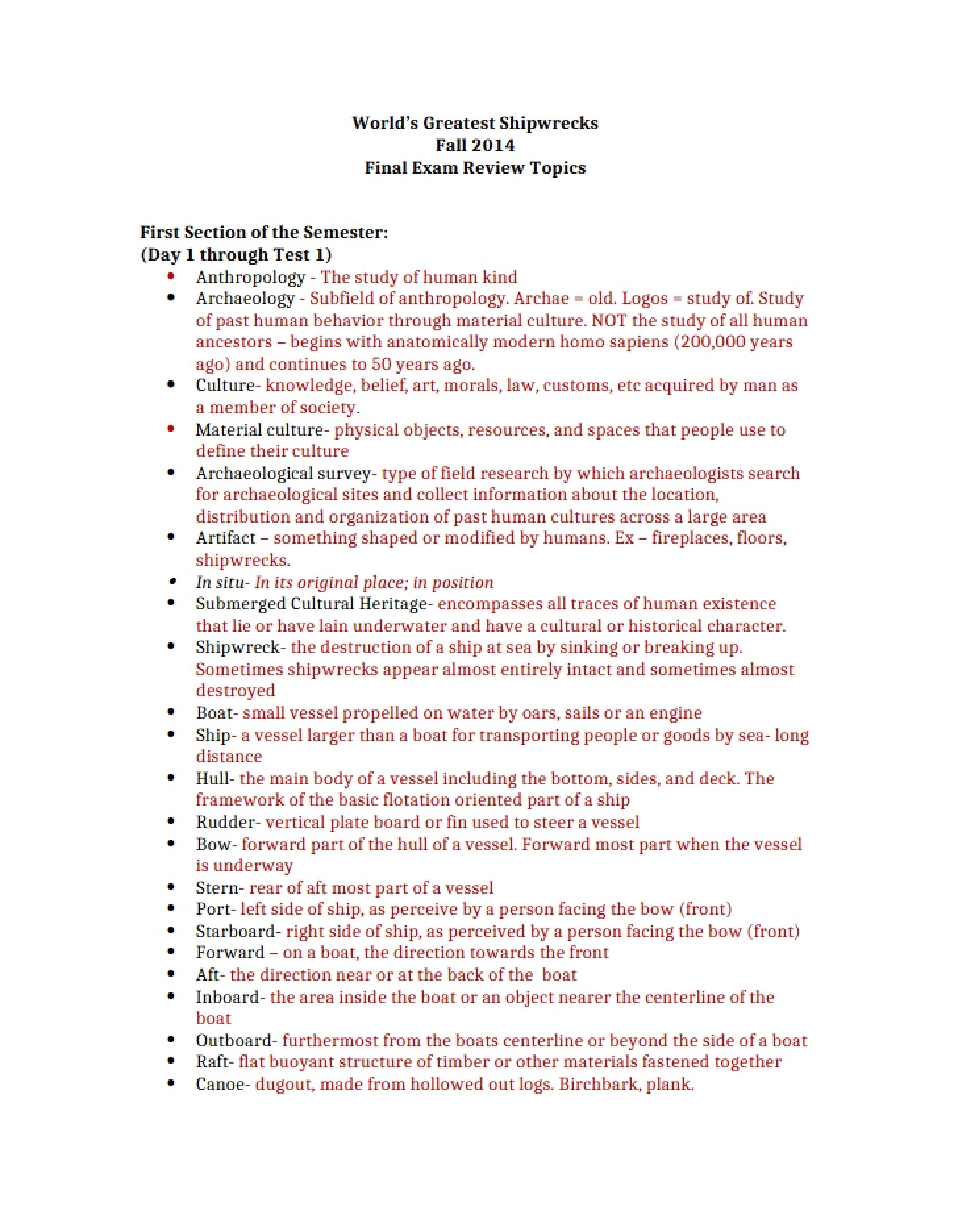 Thematic Overviews for the Final Evaluation