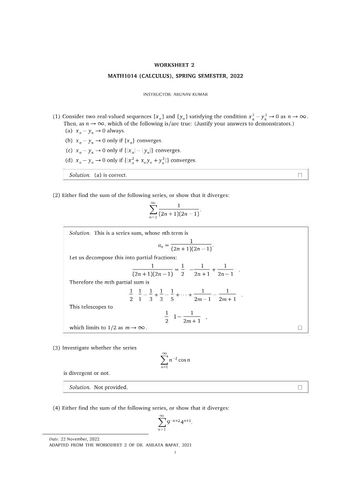 Worksheet 2 Solutions