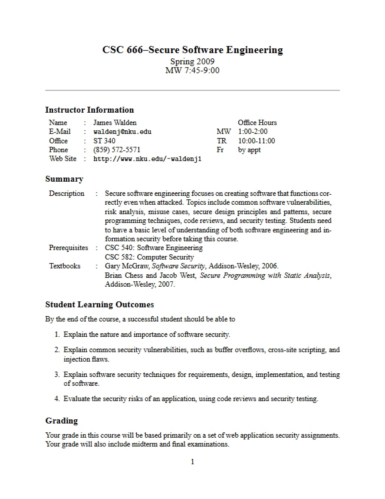 Secure Software Engineering Syllabus