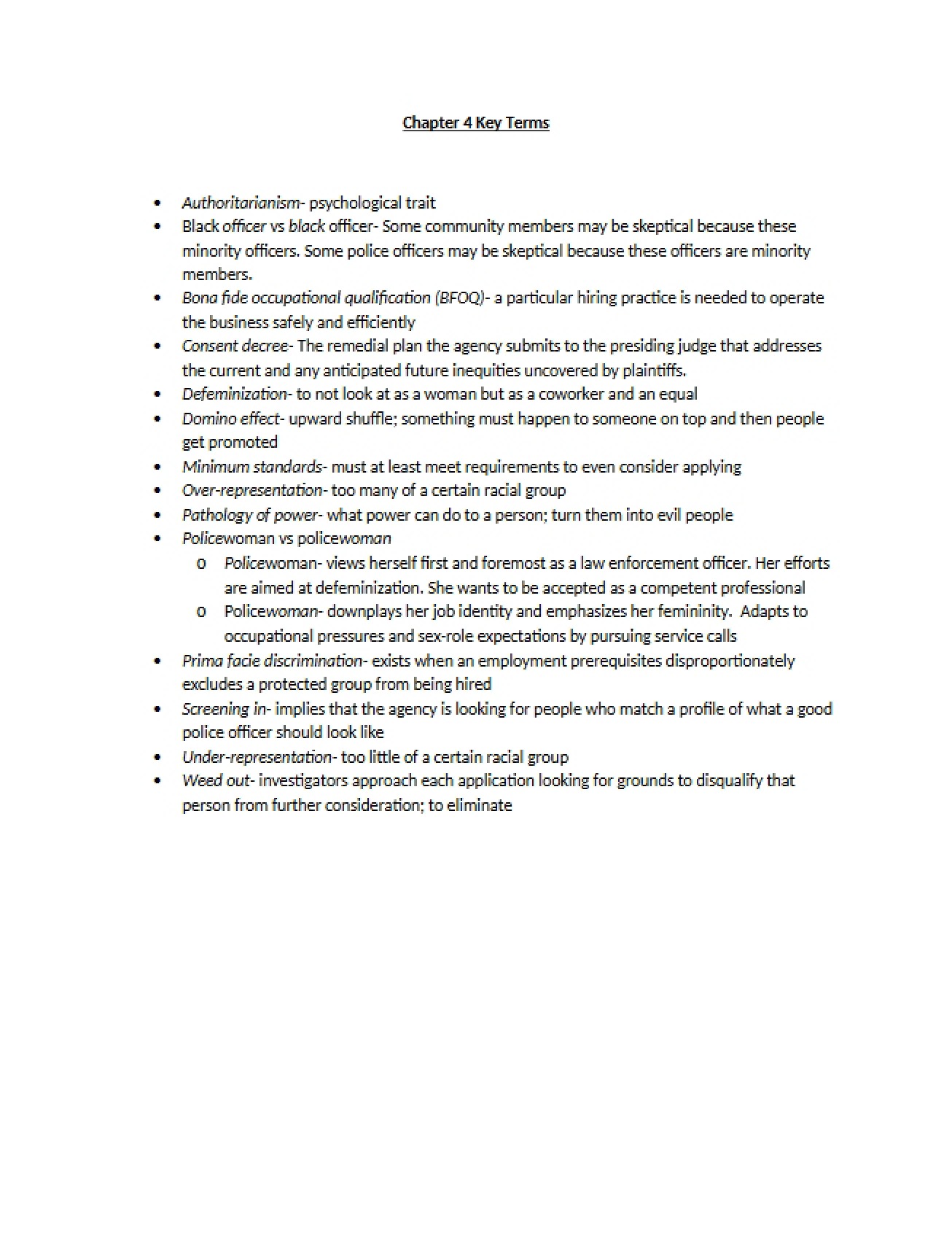 Key Definitions from Chapter Four in Corrections