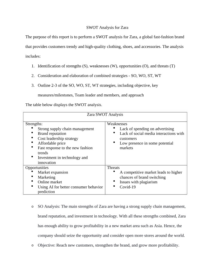 Zara SWOT Analysis
