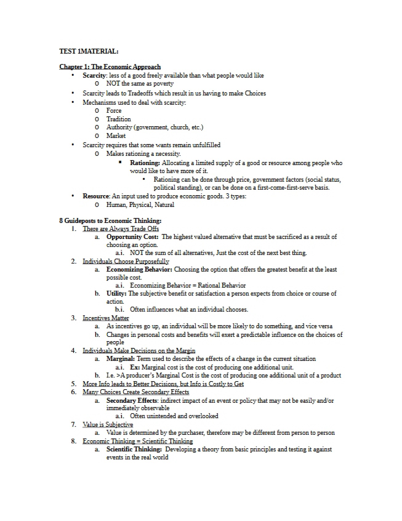 Methodological Foundation of Economics from Chapter One
