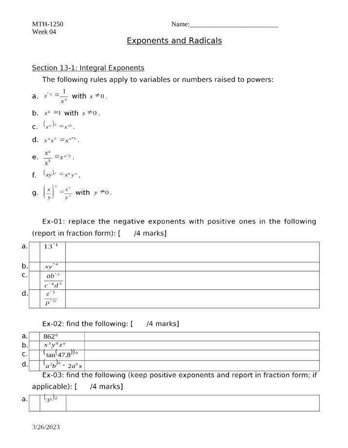 Trigonometry Week 4 - MTH1250