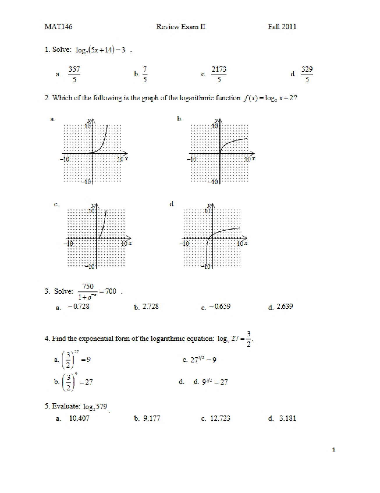 Review for Second Pre-Calculus Exam