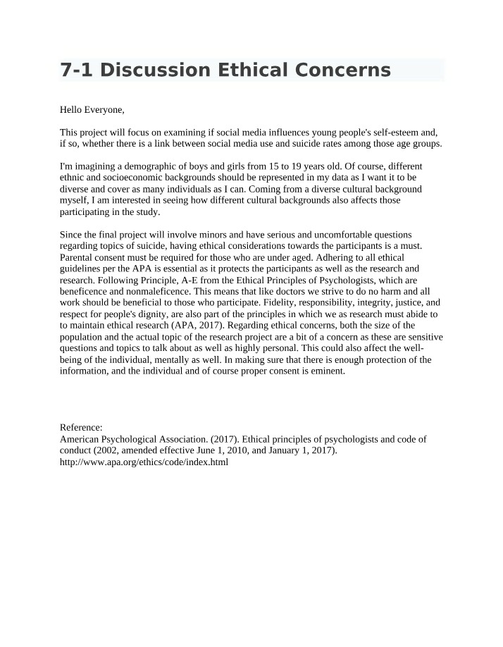 Ethical Concerns - 7-1 Discussion